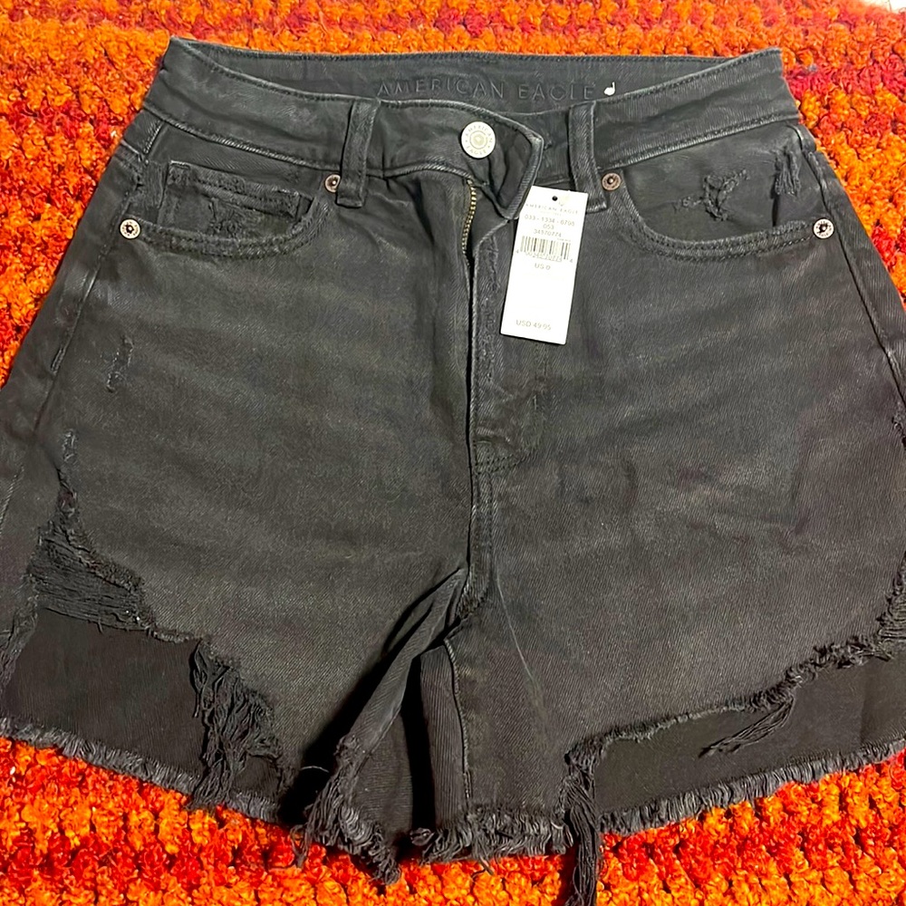 American Eagle black denim cut off short comfort stretch waistband size 0
